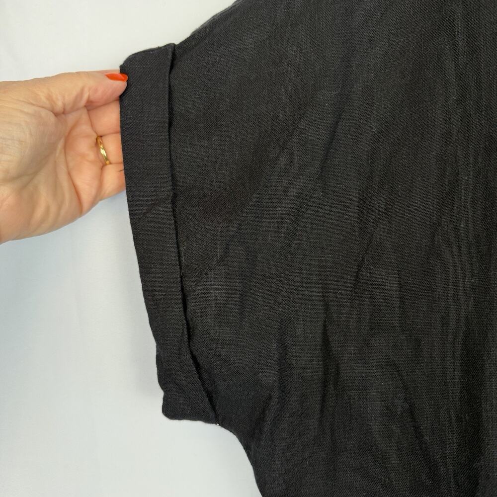 Briggs Black Linen Blend Popover Dress Womens Black Large Vacation Summer Resort - Picture 6 of 9